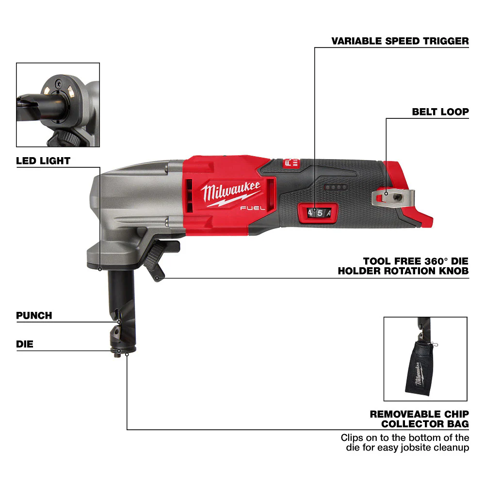 Milwaukee M12 FUEL 16-Gauge Variable Speed Nibbler M12 2476-20 + FREE  M12 REDLITHIUM XC 4.0 Extended Capacity Battery 48-11-2440 - Image 4