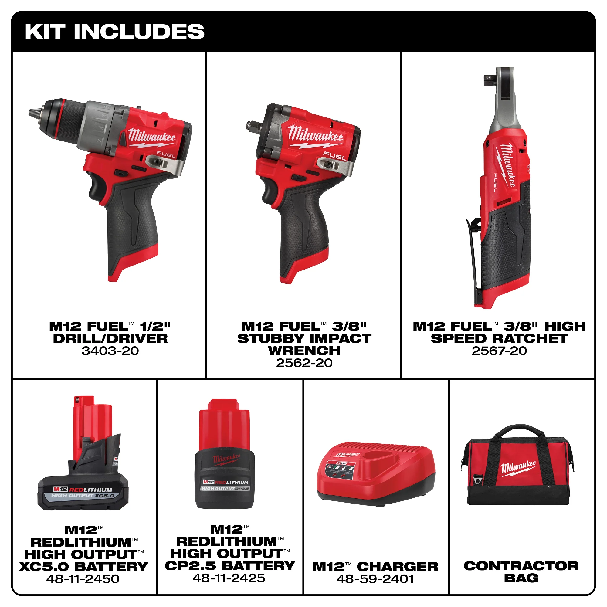 Milwaukee M12 FUEL 3PC AUTO KIT 3424-23 - Image 3