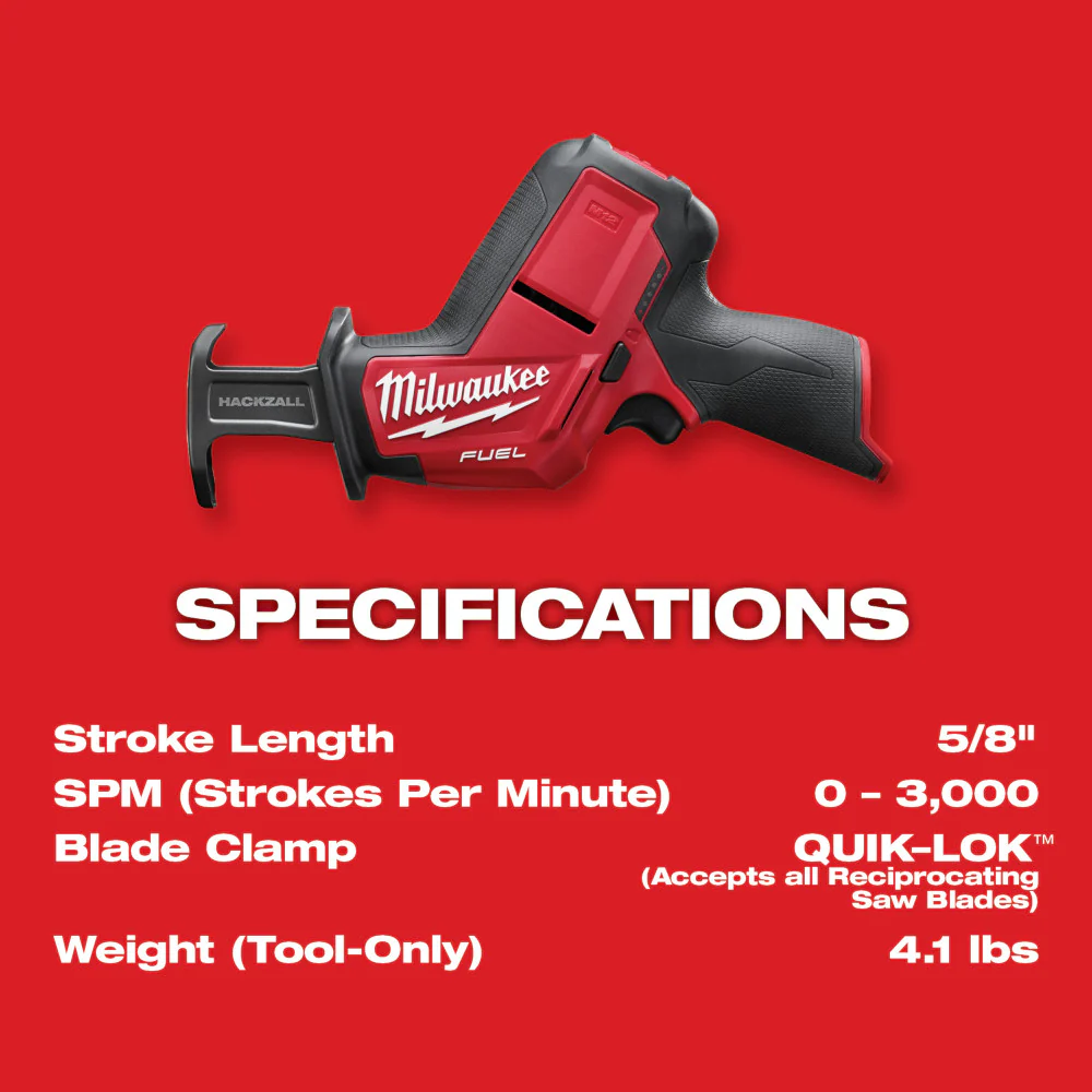Milwaukee M12 FUEL HACKZALL Reciprocating Saw Kit M12 2520-21XC + FREE M12 3/8" Cordless Ratchet M12 2457-20 - Image 9