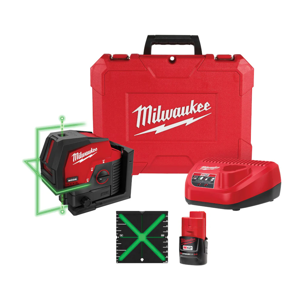 Milwaukee M12 Green Cross Line & Plumb Points Laser Kit 3622-21 - Image 2