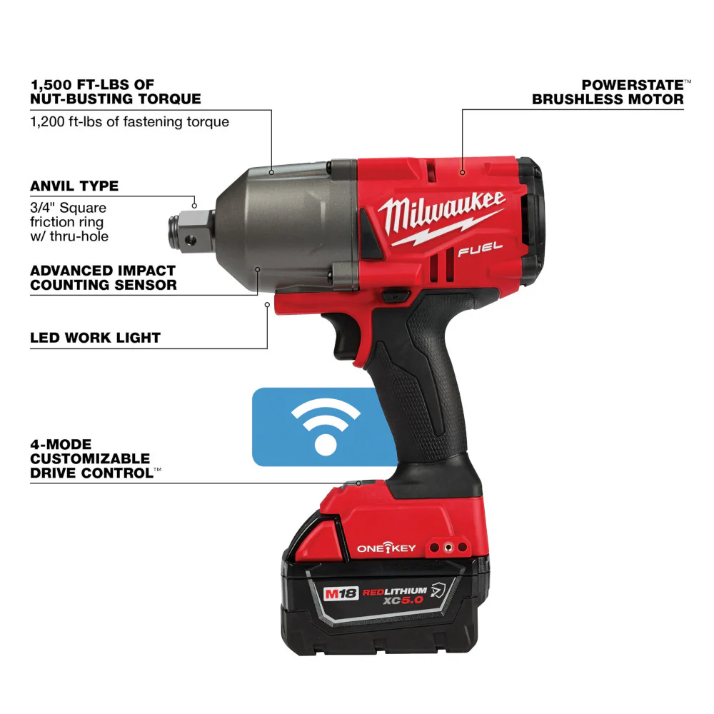 Milwaukee M18 FUEL w/ ONE-KEY High Torque 3/4” Impact Wrench with Friction Ring Kit 2864-22R - Image 5