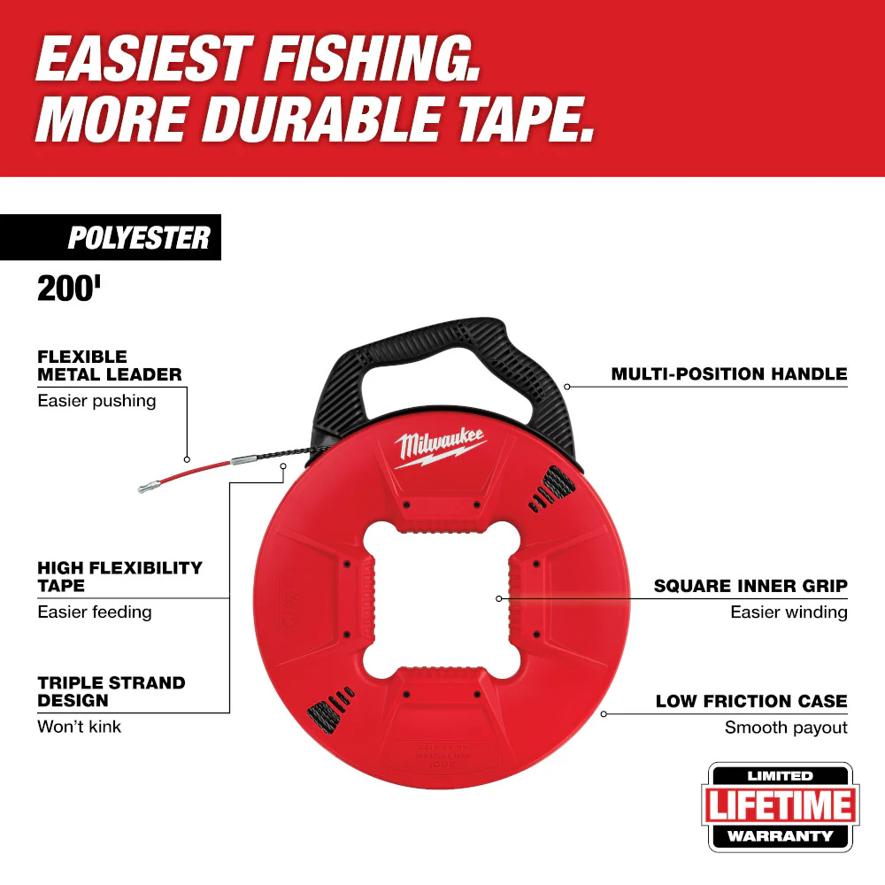 Milwaukee 60' Polyester Fish Tape with Non-Conductive Tip 48-22-4162 - Image 31