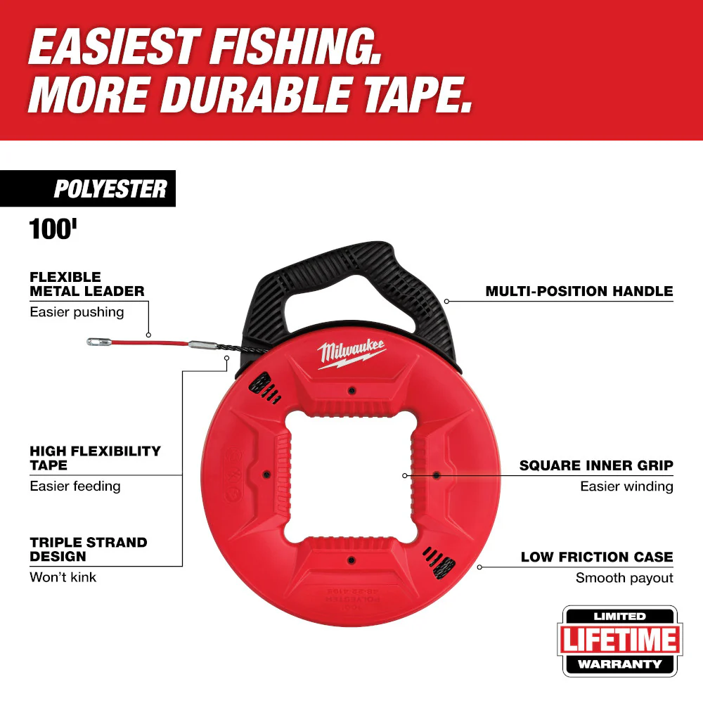 Milwaukee 60' Polyester Fish Tape with Non-Conductive Tip 48-22-4162 - Image 38