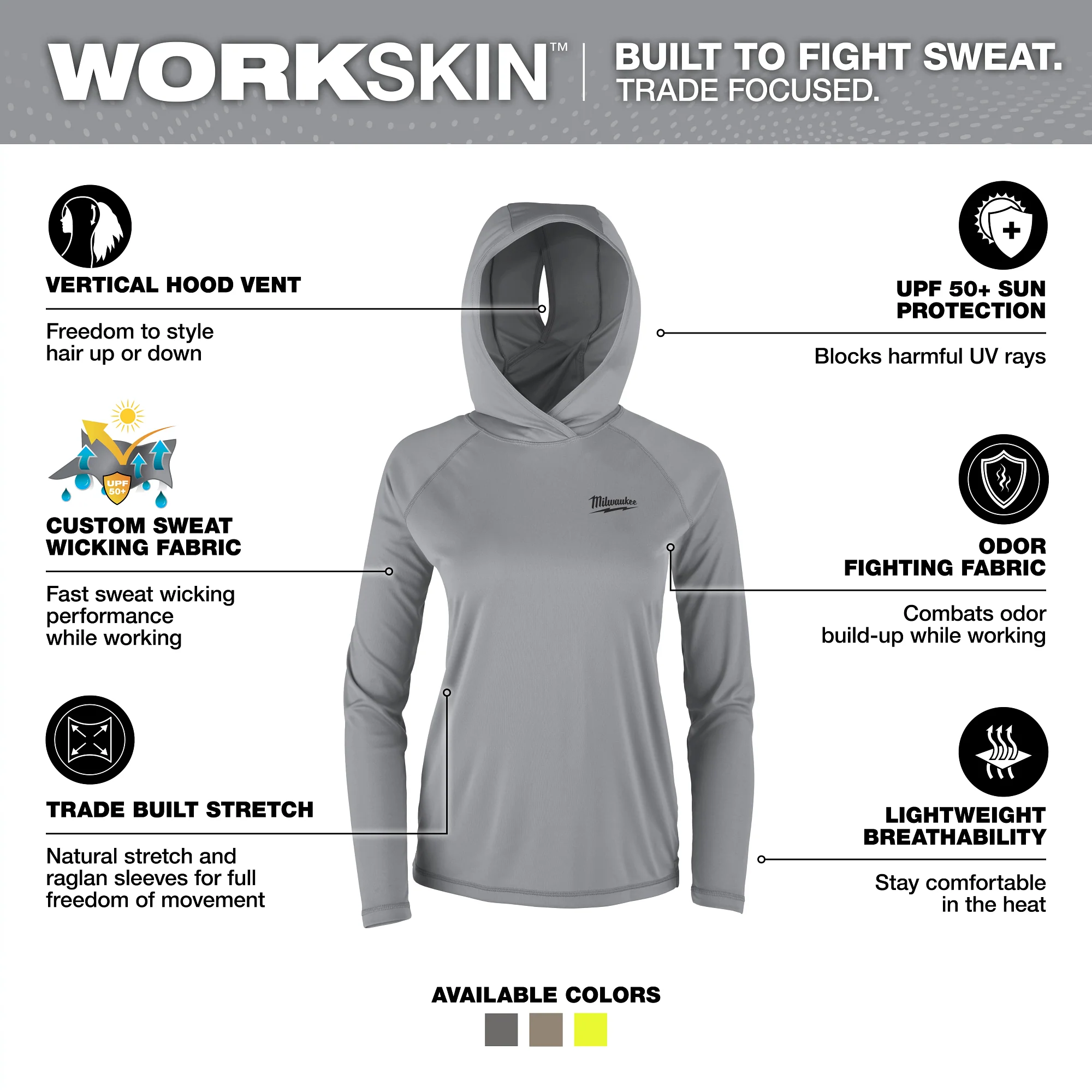 Milwaukee WMN WORKSKIN Hood Shirt Gray M F550G-M - Image 2