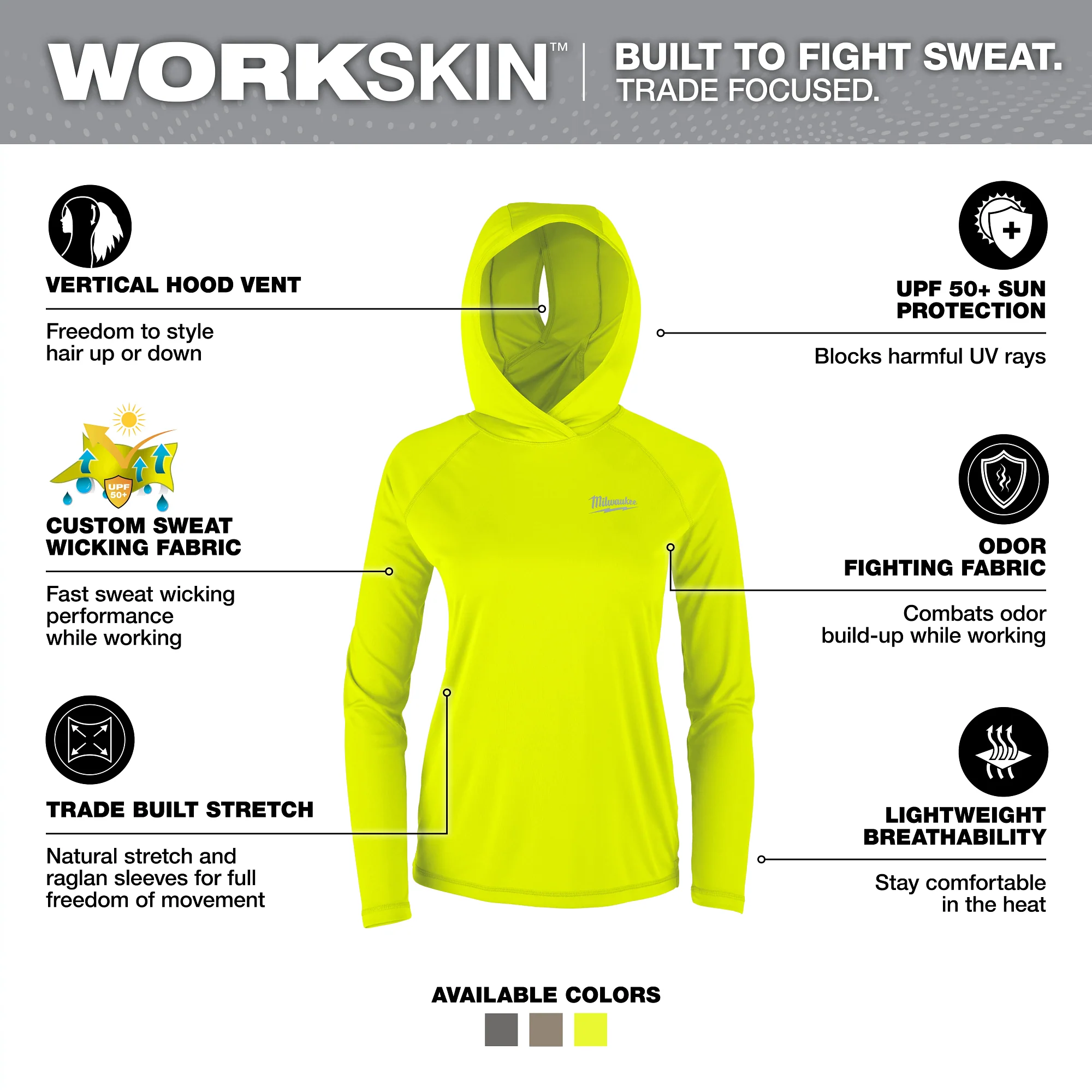 Milwaukee WMN WORKSKIN Hooded Shirt Ylw XS F550Y-XS - Image 2