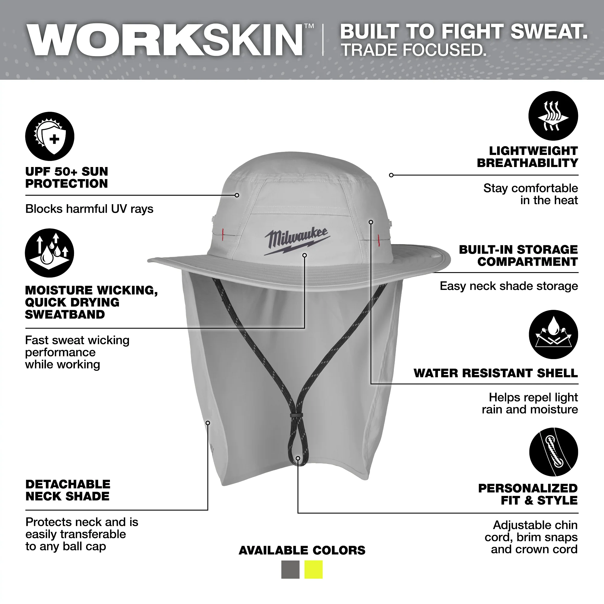 Milwaukee WORKSKIN™ Sunshade Hat Gray SM M770G-SM - Image 2