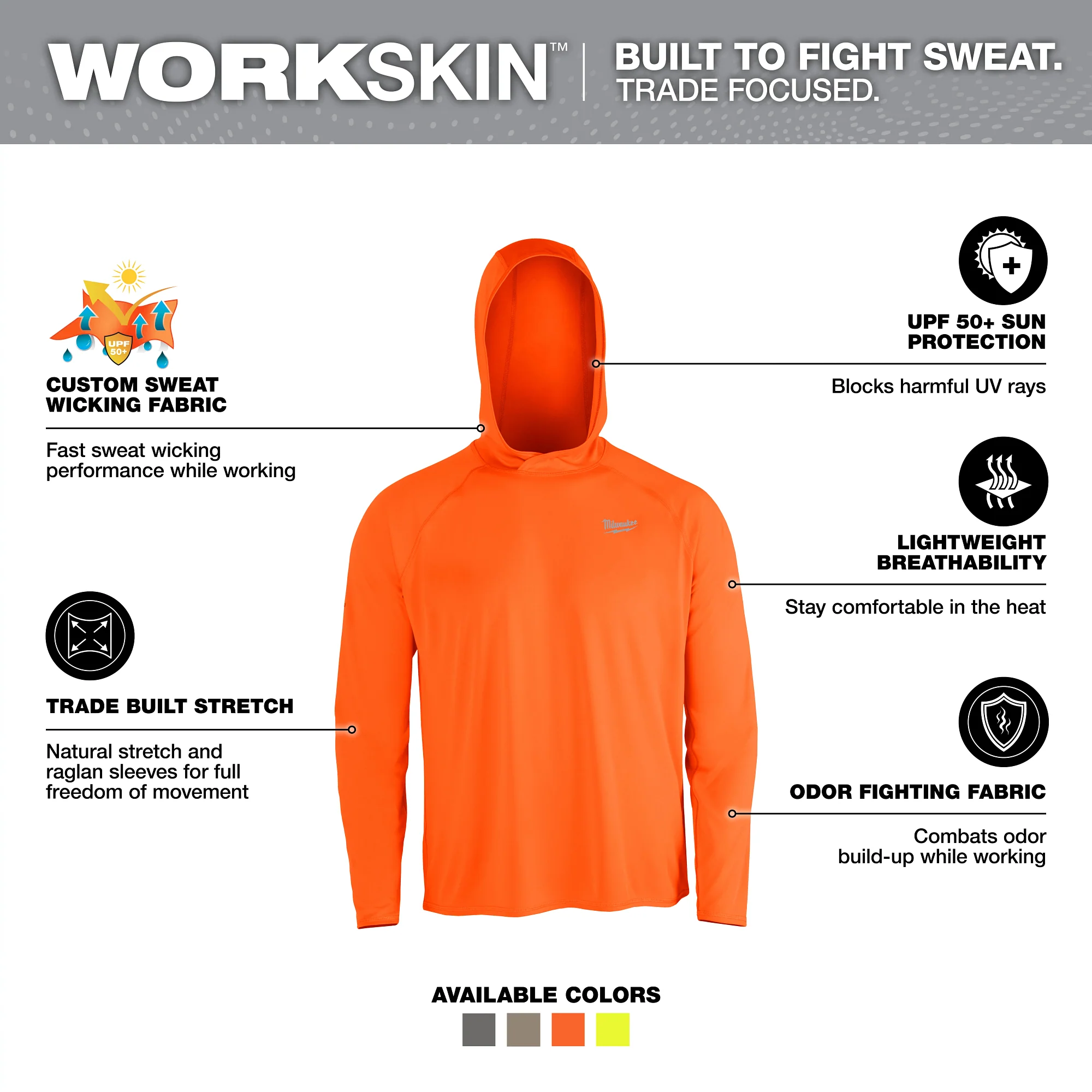 Milwaukee WORKSKIN Hooded Shirt Orange S M550A-S - Image 2