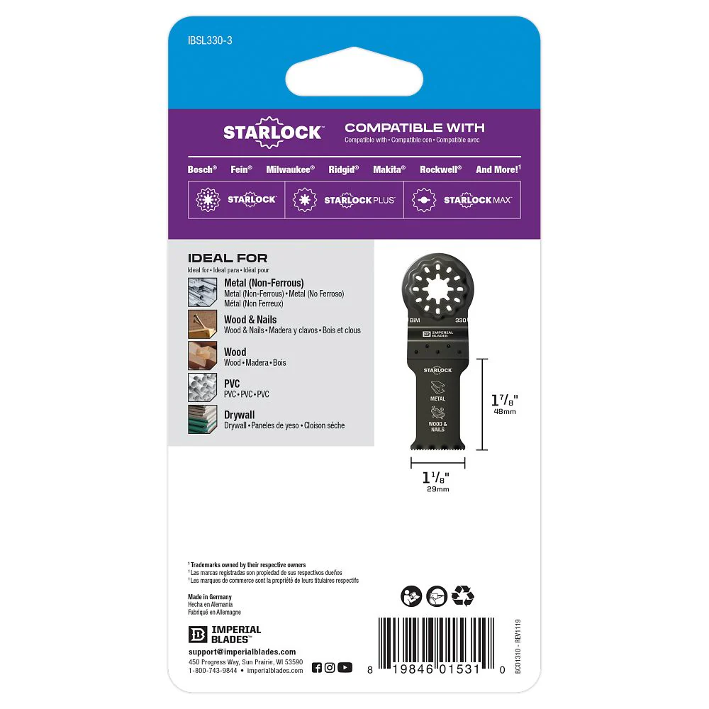 Milwaukee Tools STARLOCK 1-1/8" Mtl/WOOD BLD 3PK IBSL330-3